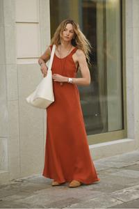 Ember Terracotta Linen Backless Maxi Dress