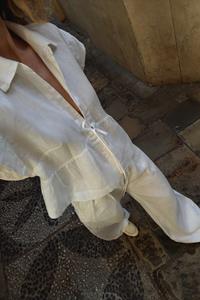 Galia Ecru Linen Tie Short Sleeve Shirt