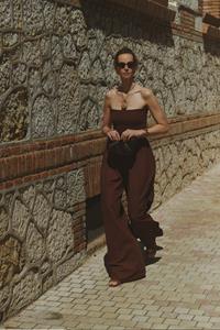Mare Brown Cotton Shirred Jumpsuit