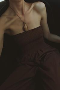 Mare Brown Cotton Shirred Jumpsuit
