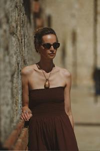 Mare Brown Cotton Shirred Jumpsuit