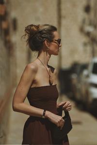 Mare Brown Cotton Shirred Jumpsuit