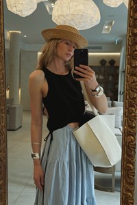 Tamsin Linen Black and Dusty Blue Split Maxi Dress
