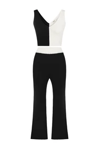 Black and White Ribbed Flared Pants