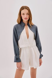 Claudia Ecru Linen Flare Shorts