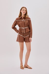 Colette Cappuccino and Ecru Linen Tie Shorts