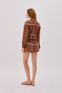 Colette Cappuccino and Ecru Linen Tie Shorts
