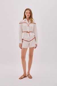 Colette Ecru and Terracotta Linen Tie Shirt