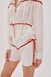 Colette Ecru and Terracotta Linen Tie Shorts