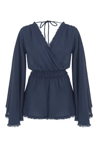 Deep Blue Wing Sleeve Romper