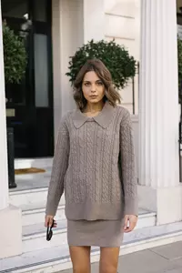 Morgan Coffee Oversized Cable Knit Cashmere-Blend Sweater