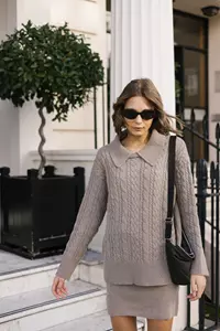 Morgan Coffee Oversized Cable Knit Cashmere-Blend Sweater