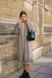 Naomi Coffee V Neck Cashmere-Blend Midi Dress