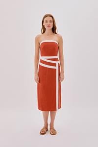 Elena Strapless Terracotta Linen Tape Dress 