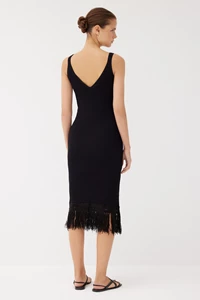 Elise Black Fringe Midi Dress