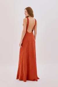 Ember Terracotta Linen Backless Maxi Dress