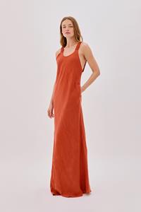 Ember Terracotta Linen Backless Maxi Dress