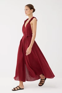 Esme Cranberry Red Cotton Ruffle Strap Dress