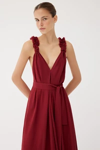 Esme Cranberry Red Cotton Ruffle Strap Dress