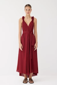 Esme Cranberry Red Cotton Ruffle Strap Dress