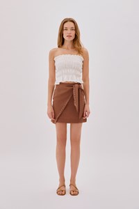 Asher Cappuccino Linen Cut Out Contrast Stitch Wrap Skirt