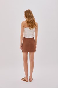 Asher Cappuccino Linen Cut Out Contrast Stitch Wrap Skirt