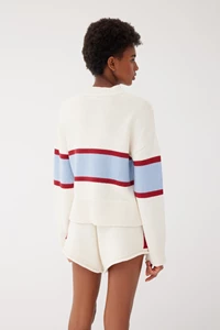 Fara Cranberry and Powder Blue Cashmere-Blend Sweater