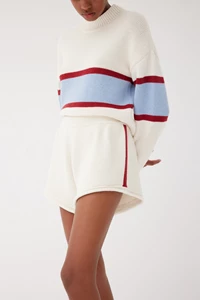 Fara Cranberry and Powder Blue Cashmere-Blend Sweater