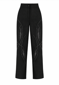 Asher Black Linen Cut Out Contrast Stitch Pants