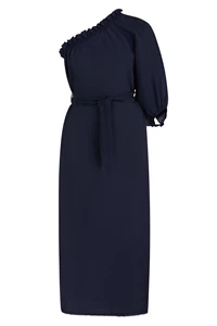 Sardinia Navy Linen One Sleeve Dress