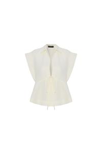 Galia Ecru Linen Tie Short Sleeve Shirt