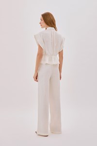 Galia Ecru Linen Tie Short Sleeve Shirt