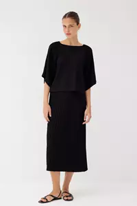 Kate Black Pleated Midi Skirt