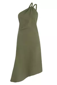 Khaki Braided Linen Dress