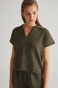 Khaki Textured Polo T-Shirt