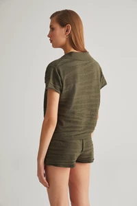 Khaki Textured Polo T-Shirt