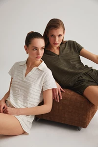 Khaki Textured Polo T-Shirt