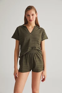 Khaki Textured Shorts