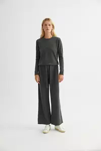 Ash Grey Cashmere Wide Leg Pants