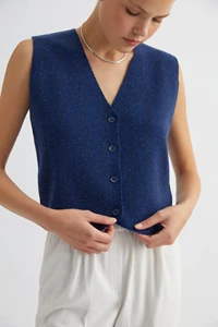 Ink Blue Speckled Wool Vest