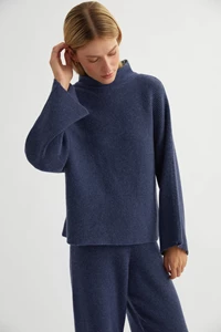 Indigo Blue Cashmere Cowl Neck Sweater