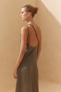 Khaki Braided Linen Dress