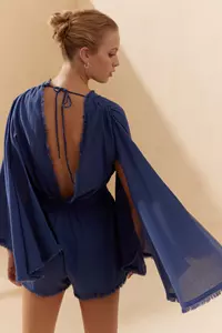 Deep Blue Wing Sleeve Romper