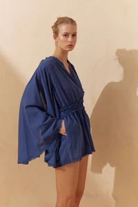 Deep Blue Wing Sleeve Romper