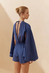 Deep Blue Wing Sleeve Romper