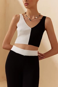 Black and White Ribbed Flared Pants