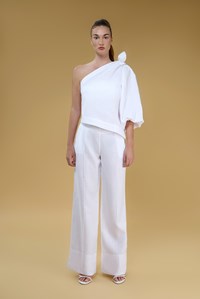 Naomi White One Sleeve Backless Linen Top 