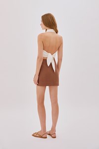 Leah Ecru Linen Collared Crop Top