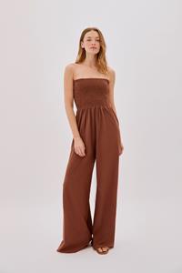 Mare Brown Cotton Shirred Jumpsuit