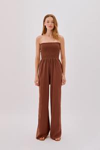 Mare Brown Cotton Shirred Jumpsuit